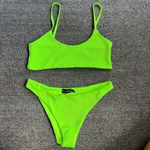 PRETTYLITTLETHING neon green 2 piece bikini set US Size 8
